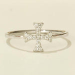 Load image into Gallery viewer, Cross Diamond Ring, 14k Solid Gold, Natural Diamonds, Stackable Handmade Jewelry, Minimalist Religious Ring, Ready To Ship, Women&#39;s Day Gift
