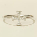 Load image into Gallery viewer, Cross Diamond Ring, 14k Solid Gold, Natural Diamonds, Stackable Handmade Jewelry, Minimalist Religious Ring, Ready To Ship, Women's Day Gift
