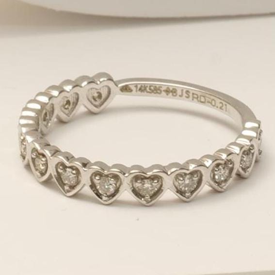 Heart Natural Diamond Eternity Ring: 14k Solid Gold Stackable Minimalistic Band, Certified Jewelry