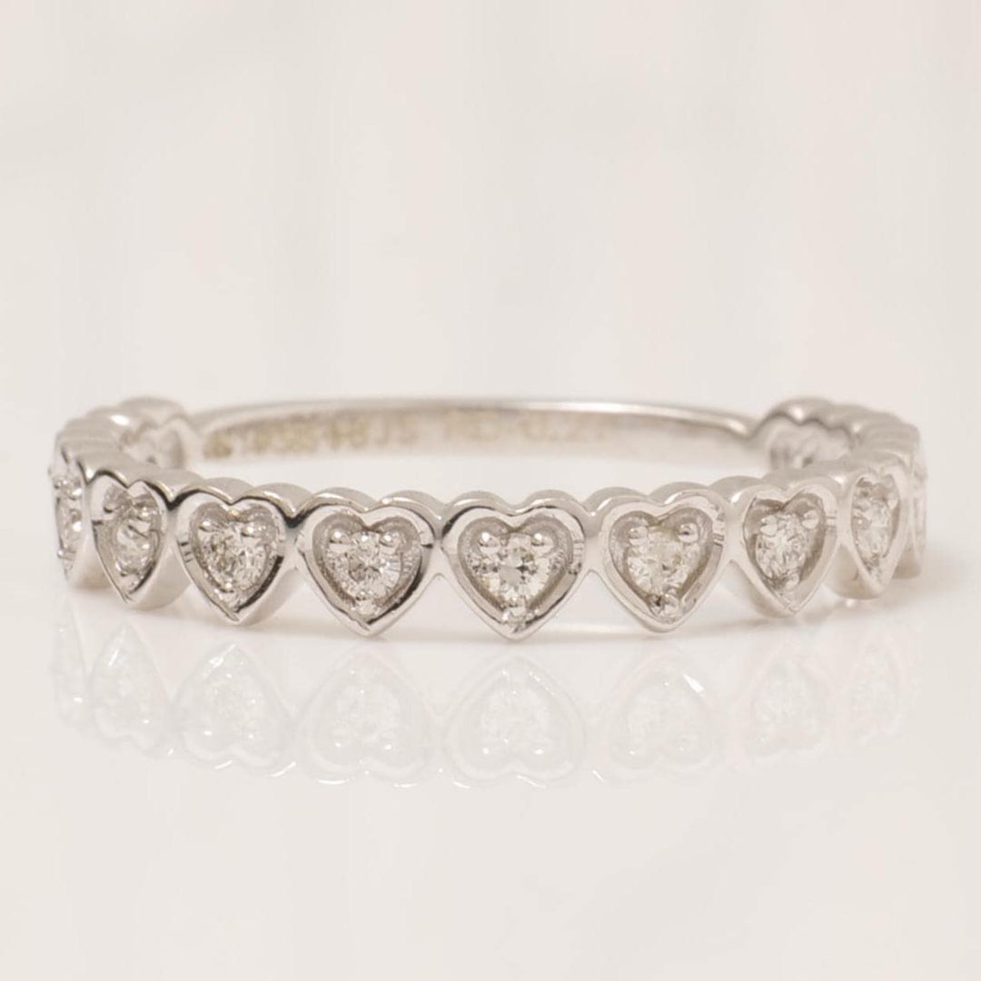 Heart Natural Diamond Eternity Ring: 14k Solid Gold Stackable Minimalistic Band, Certified Jewelry
