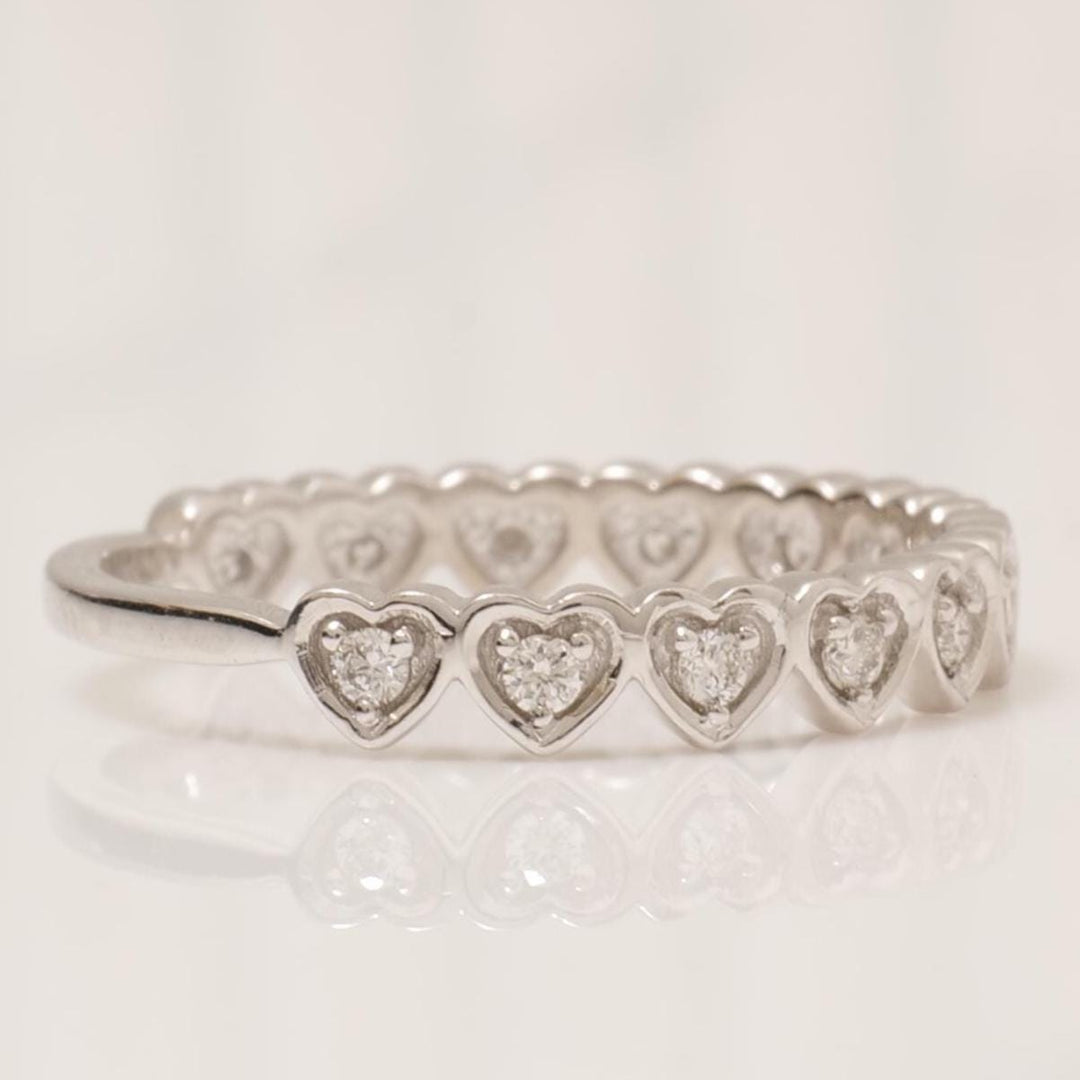 Heart Natural Diamond Eternity Ring: 14k Solid Gold Stackable Minimalistic Band, Certified Jewelry
