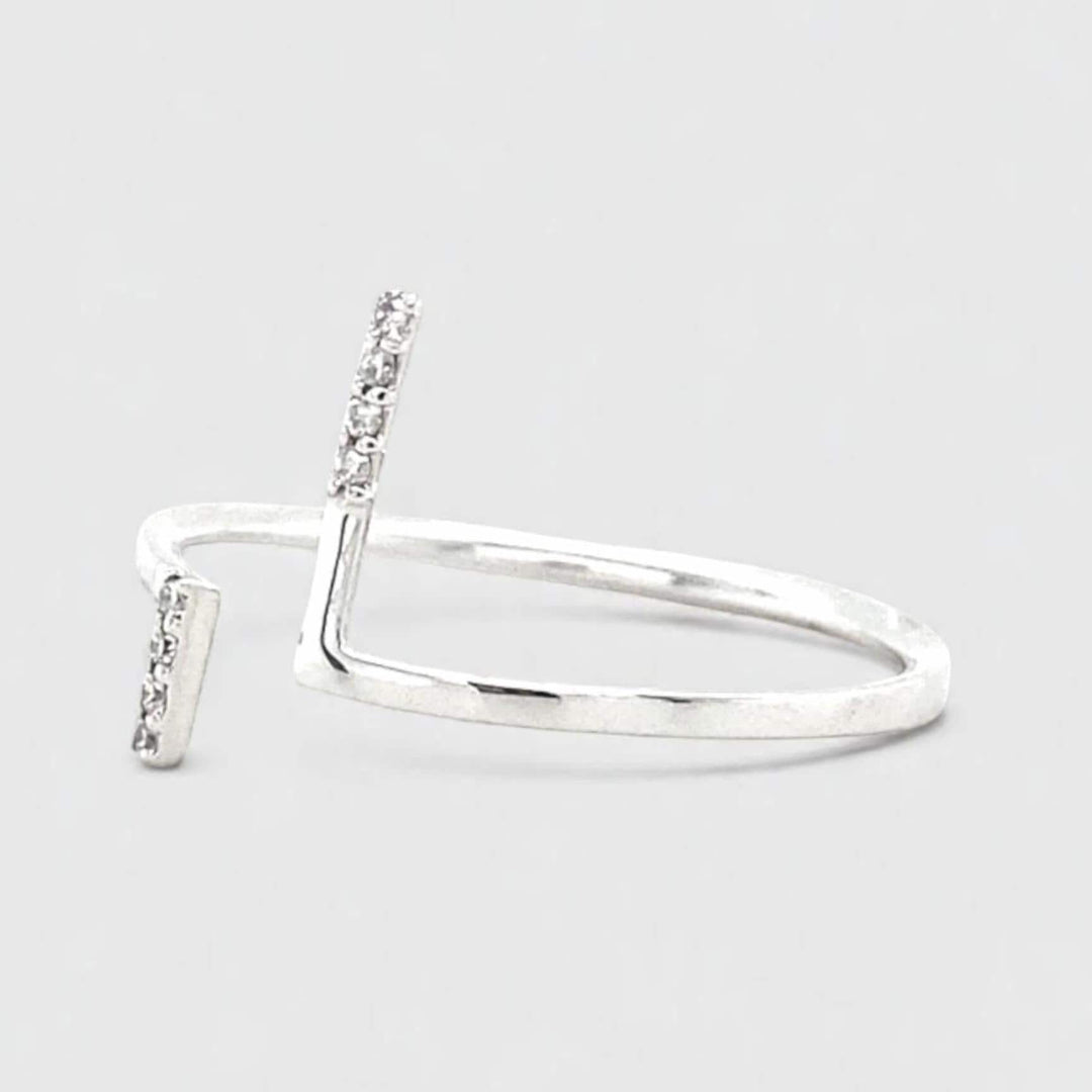 Double Bar Open Cuff Diamond Ring, 14k Solid Gold, Natural Diamonds, Asymmetrical T-Ring, Minimalist Ring, Ready To Ship, Women&#39;s Day Gift