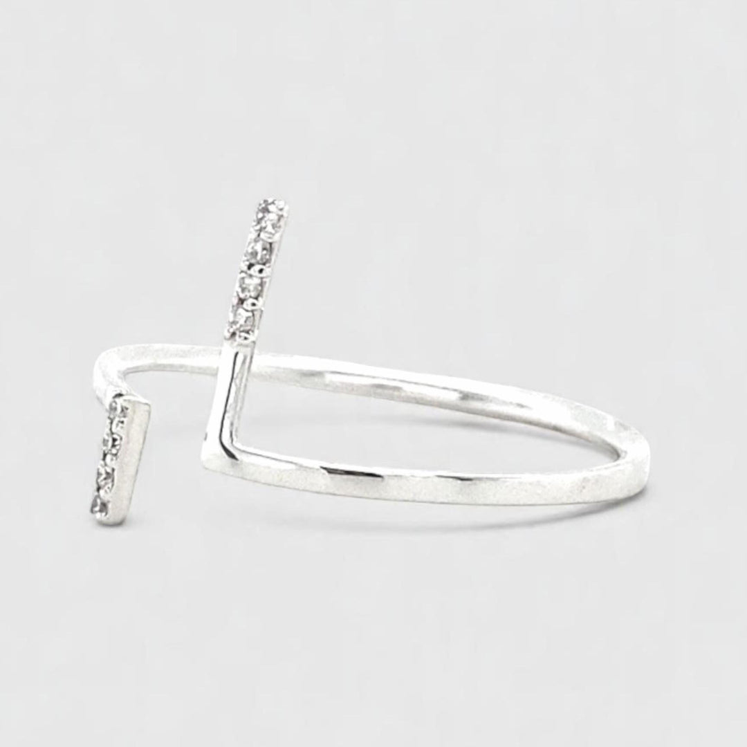 Double Bar Open Cuff Diamond Ring, 14k Solid Gold, Natural Diamonds, Asymmetrical T-Ring, Minimalist Ring, Ready To Ship, Women&#39;s Day Gift