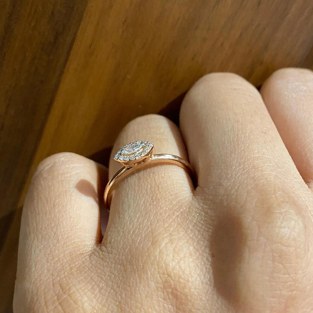 Halo Marquise Diamond Ring, 14K Solid Gold, Natural Diamonds, Everyday Minimalistic Jewelry, Stackable Ring, Ready To Ship