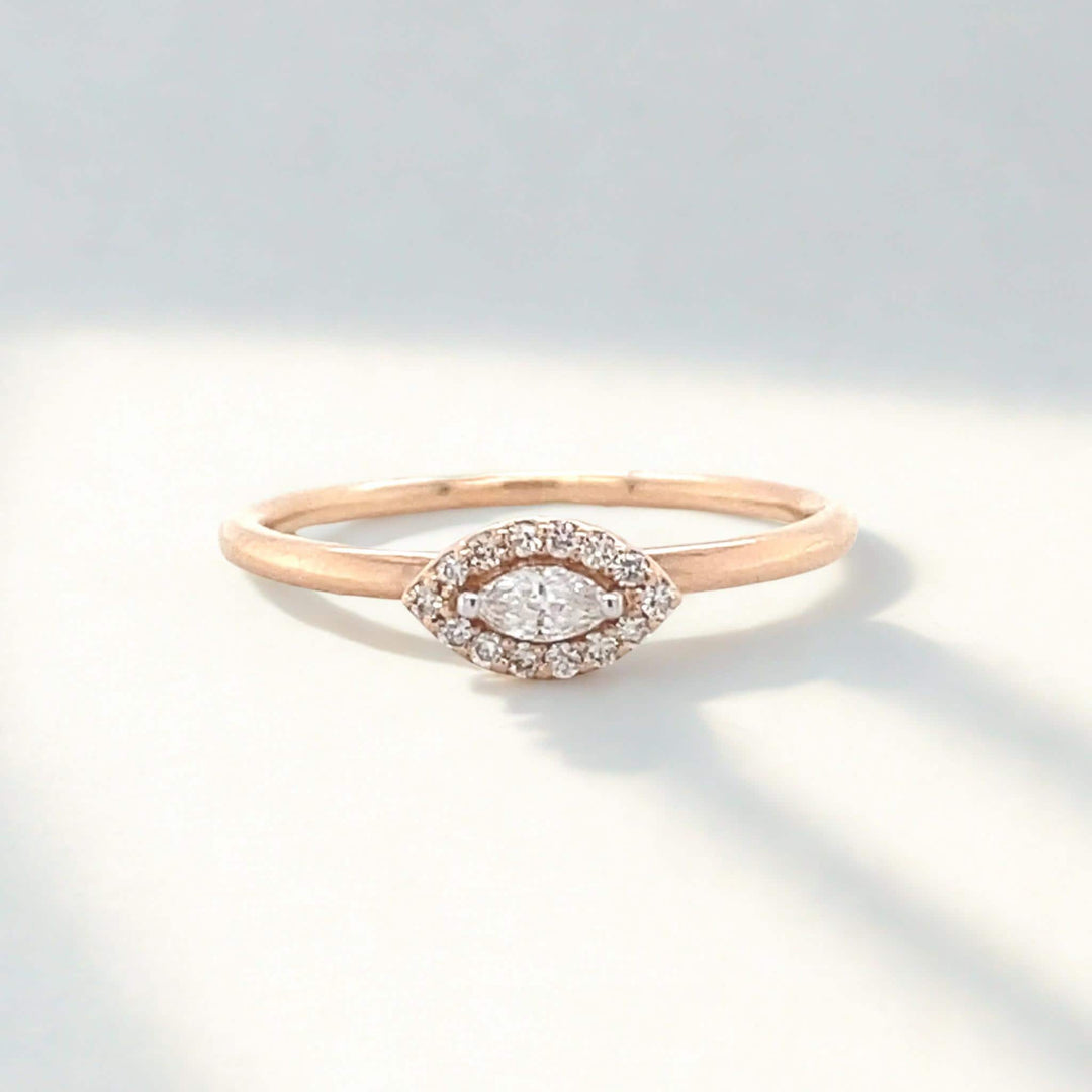 Halo Marquise Diamond Ring, 14K Solid Gold, Natural Diamonds, Everyday Minimalistic Jewelry, Stackable Ring, Ready To Ship