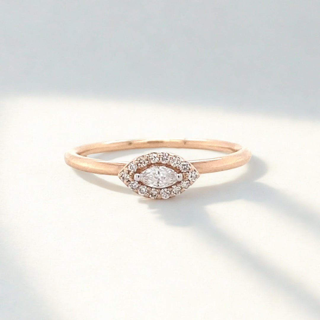Halo Marquise Diamond Ring, 14K Solid Gold, Natural Diamonds, Everyday Minimalistic Jewelry, Stackable Ring, Ready To Ship
