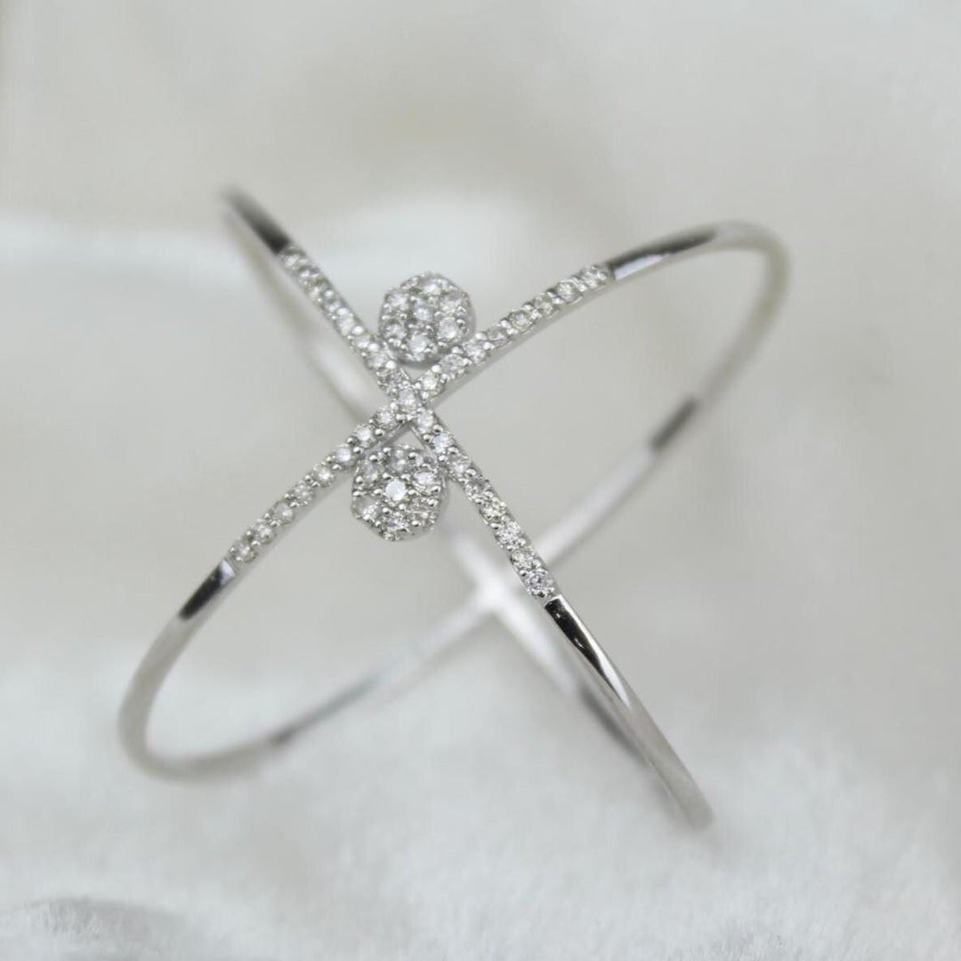 Orbit Diamond Ring, Criss Cross Ring, 14k Solid Gold, Natural Diamonds, Double Band X Ring, Stackable Minimalist Jewelry, Ready To Ship