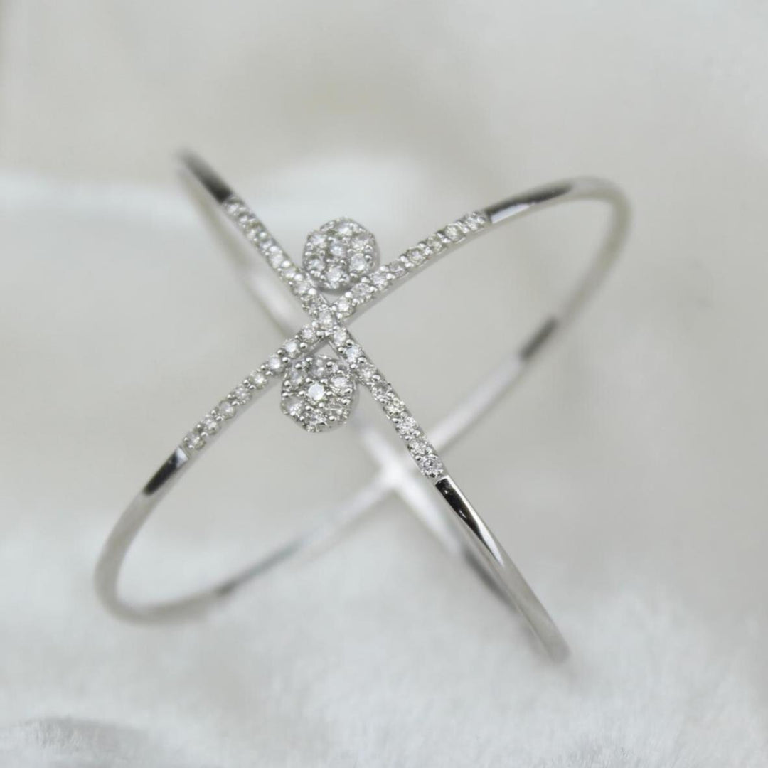 Orbit Diamond Ring, Criss Cross Ring, 14k Solid Gold, Natural Diamonds, Double Band X Ring, Stackable Minimalist Jewelry, Ready To Ship