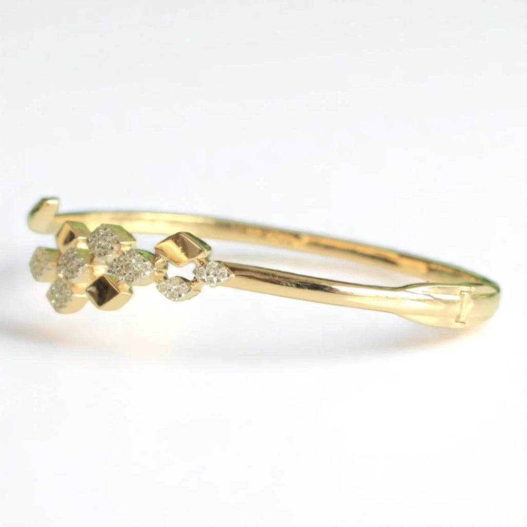 Rhombus Open Cuff Bracelet, 14K Solid Gold, Natural Diamond, Cluster Stackable Bangle, Geometric Layered Cocktail Jewelry, Statement Bangle
