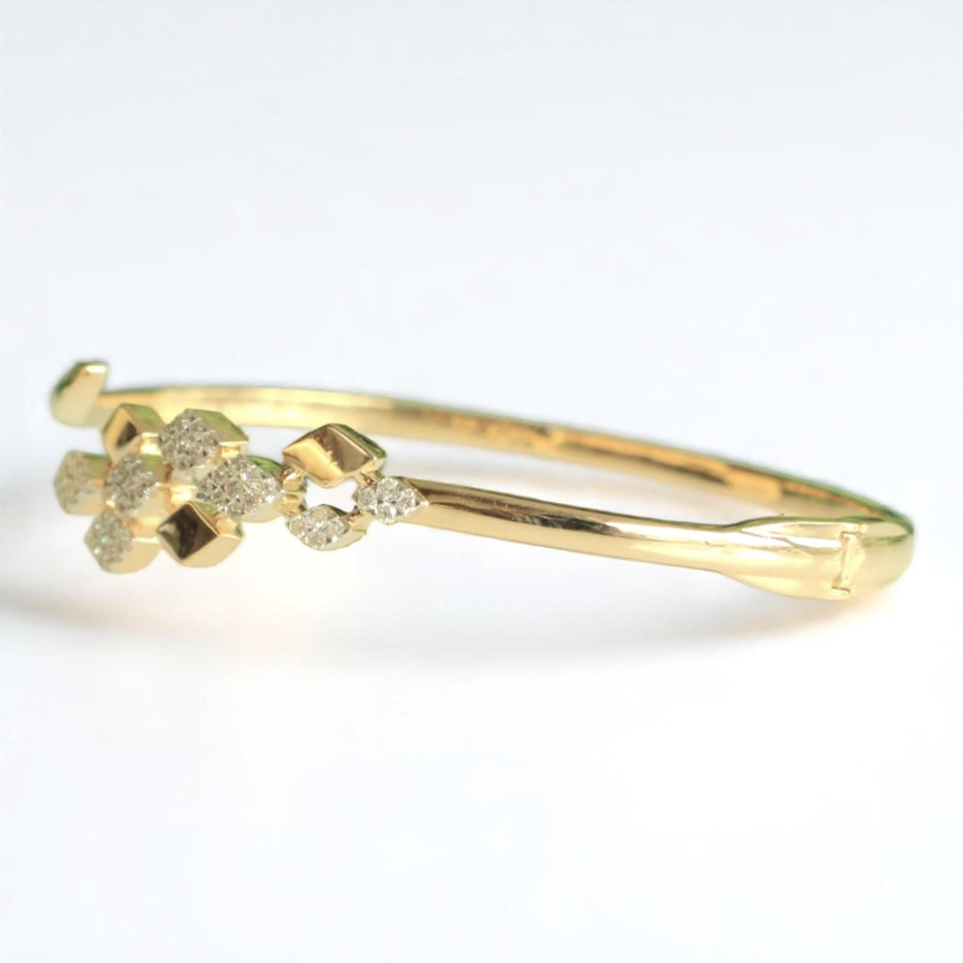 Rhombus Open Cuff Bracelet, 14K Solid Gold, Natural Diamond, Cluster Stackable Bangle, Geometric Layered Cocktail Jewelry, Statement Bangle