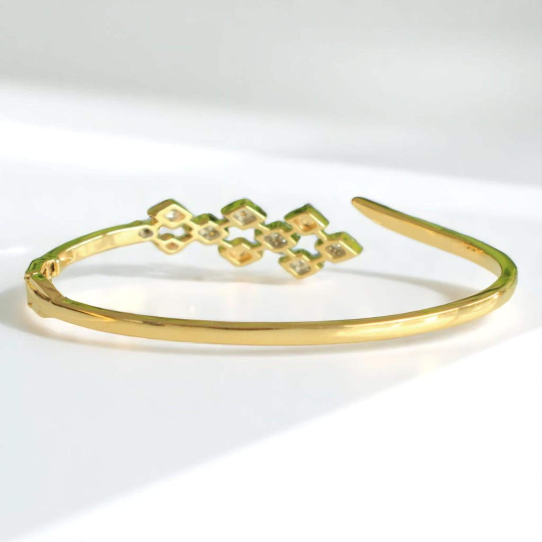 Rhombus Natural Diamond Open Cuff Bracelet: 14K Solid Gold Cluster Geometric Stackable Bangle Jewellery, Certified Jewelry