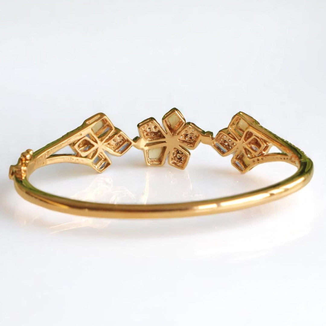 Floral Cluster Diamond Bracelet, 14k Solid Gold, Natural Diamonds, Mother Of Pearl Minimalistic Bangle, Statement Stackable Bracelet