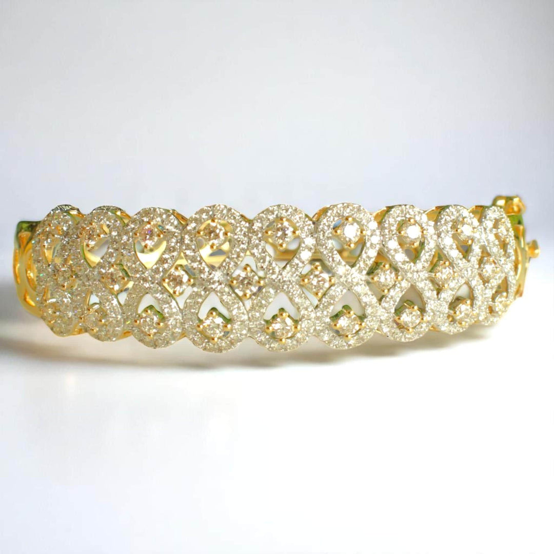 Infinity Diamond Bracelet, 14k Solid Gold, Natural Diamonds, Cluster Statement Jewelry, Bridal Wedding Jewelry, Wide Bangle Bracelet