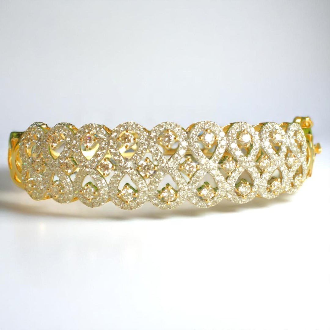 Infinity Natural Diamond Wide Bridal Bangle Bracelet: 14k Solid Gold Cluster Wedding Jewellery, Certified Jewelry