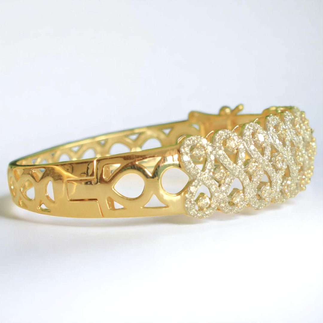 Infinity Diamond Bracelet, 14k Solid Gold, Natural Diamonds, Cluster Statement Jewelry, Bridal Wedding Jewelry, Wide Bangle Bracelet