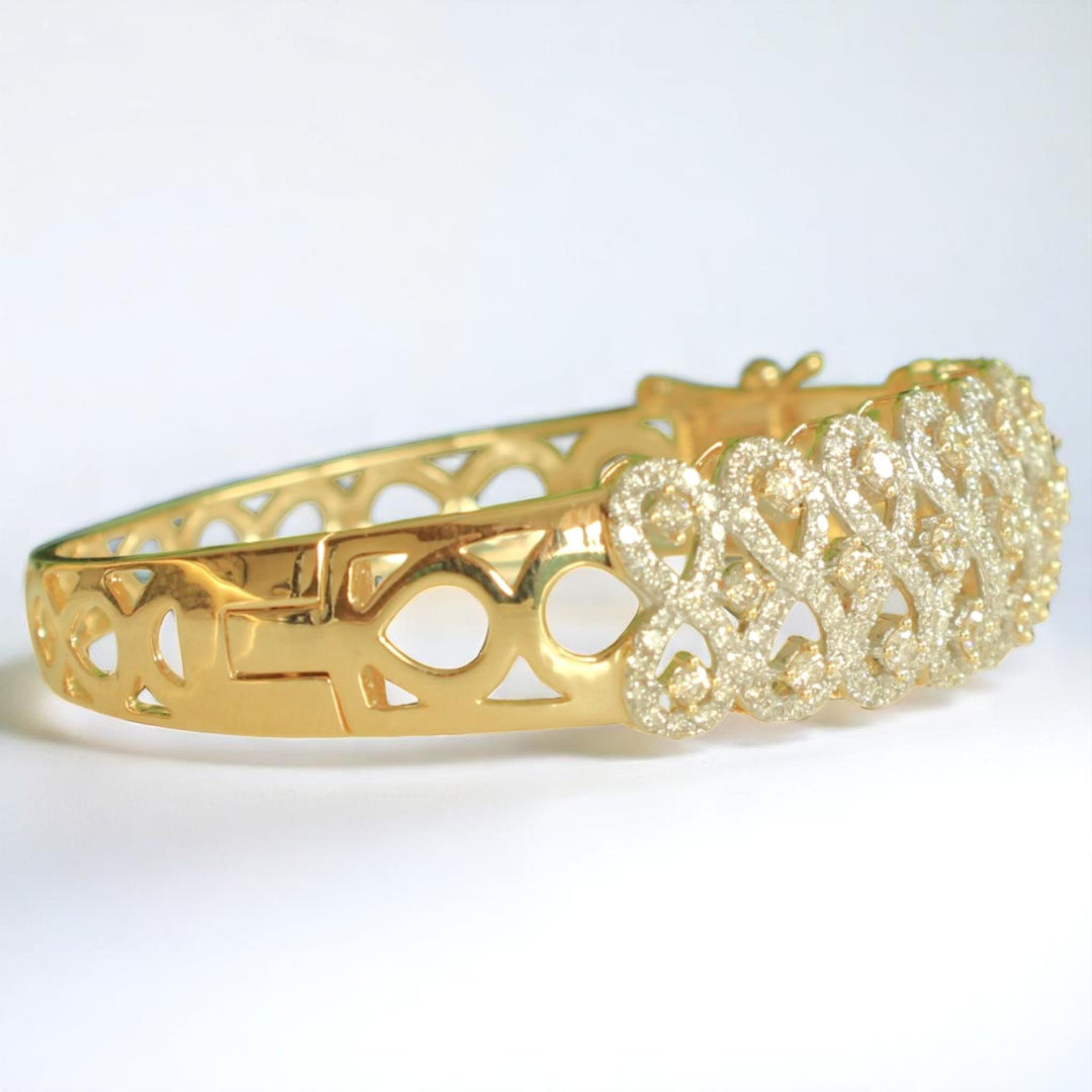 Infinity Diamond Bracelet, 14k Solid Gold, Natural Diamonds, Cluster Statement Jewelry, Bridal Wedding Jewelry, Wide Bangle Bracelet