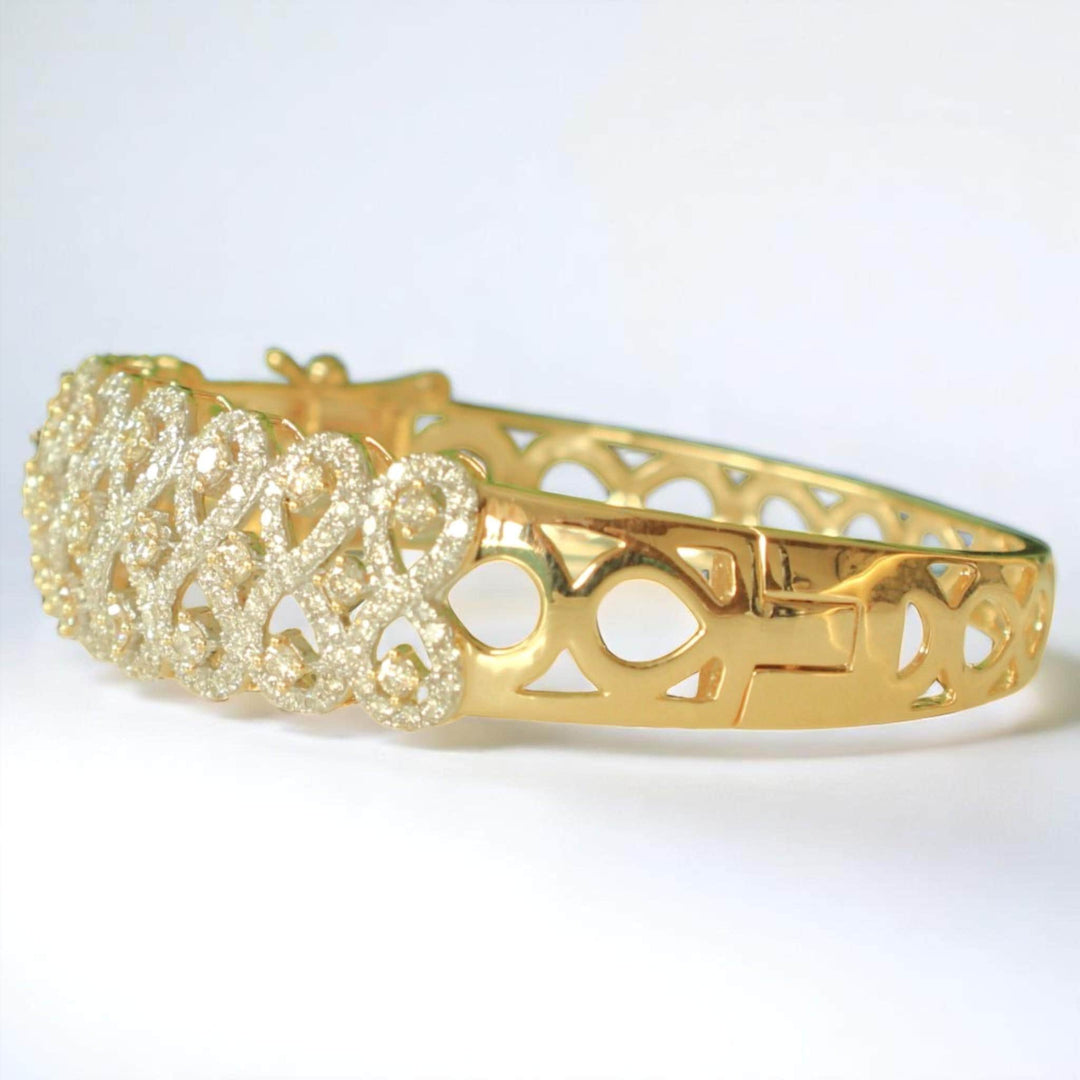 Infinity Diamond Bracelet, 14k Solid Gold, Natural Diamonds, Cluster Statement Jewelry, Bridal Wedding Jewelry, Wide Bangle Bracelet