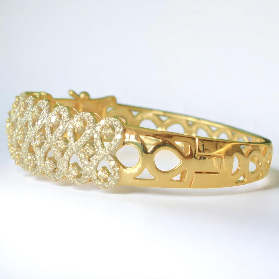 Infinity Natural Diamond Wide Bridal Bangle Bracelet: 14k Solid Gold Cluster Wedding Jewellery, Certified Jewelry