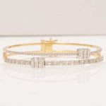 Load image into Gallery viewer, Baguette &amp; Round Natural Diamond Cuff Bracelet: 14k Solid Gold Cluster Illusion Jewelry, IGI Certified, Ready To Ship
