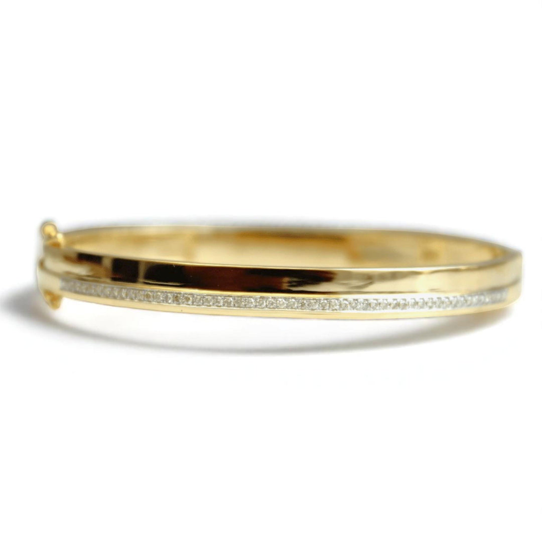 Pavé Natural Diamond Broad Bangle Bracelet: 14k Solid Gold Layering Bridal Cuff Jewellery, Certified Jewelry