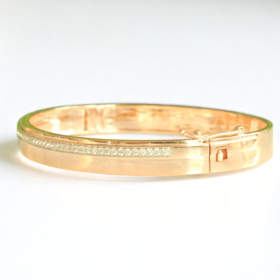 Pavé Diamond Broad Bangle Bracelet, 14k Solid Gold, Natural Diamonds, Layering Statement Bracelet, Minimal Stackable Cuff, Bridal Jewelry