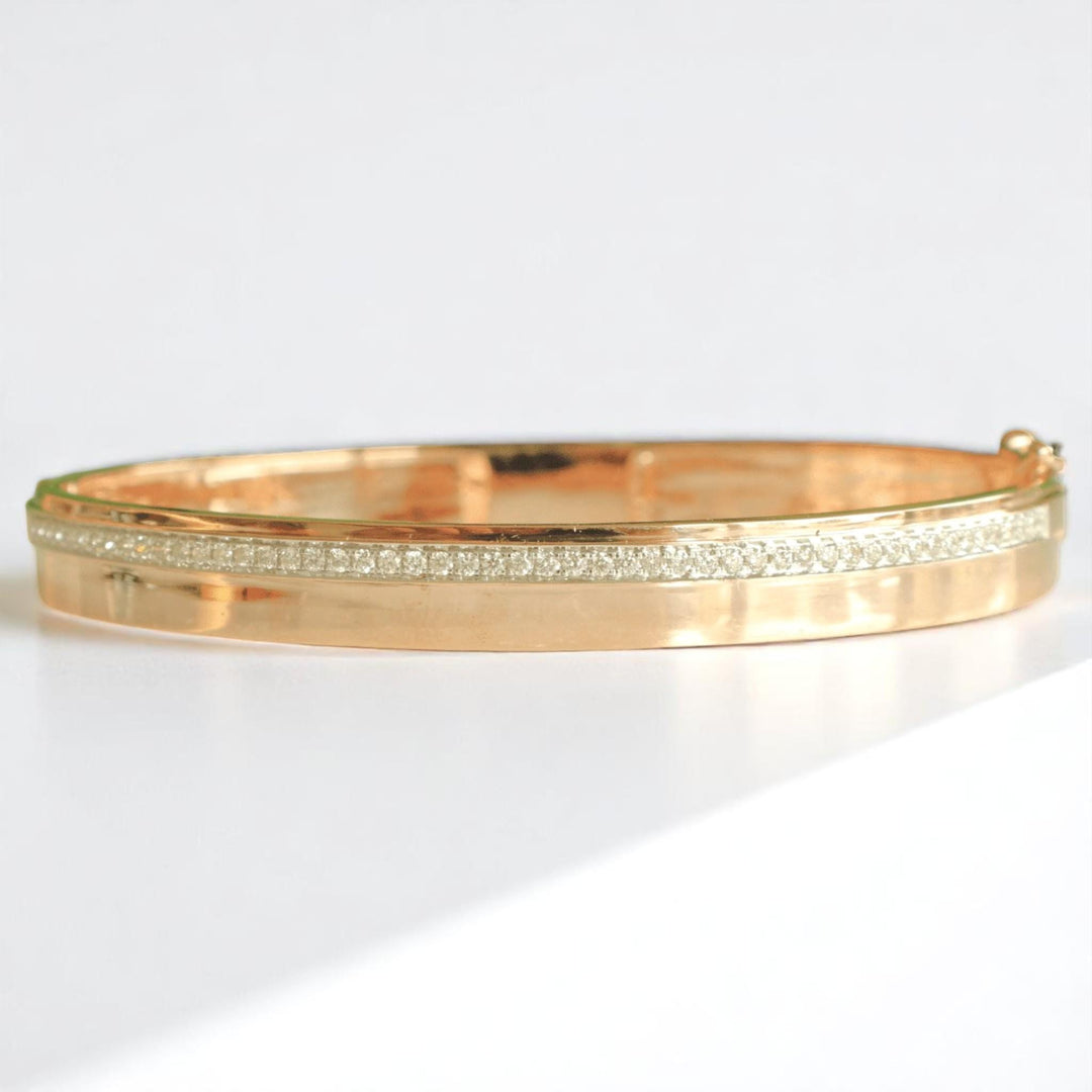 Pavé Natural Diamond Broad Bangle Bracelet: 14k Solid Gold Layering Bridal Cuff Jewellery, Certified Jewelry