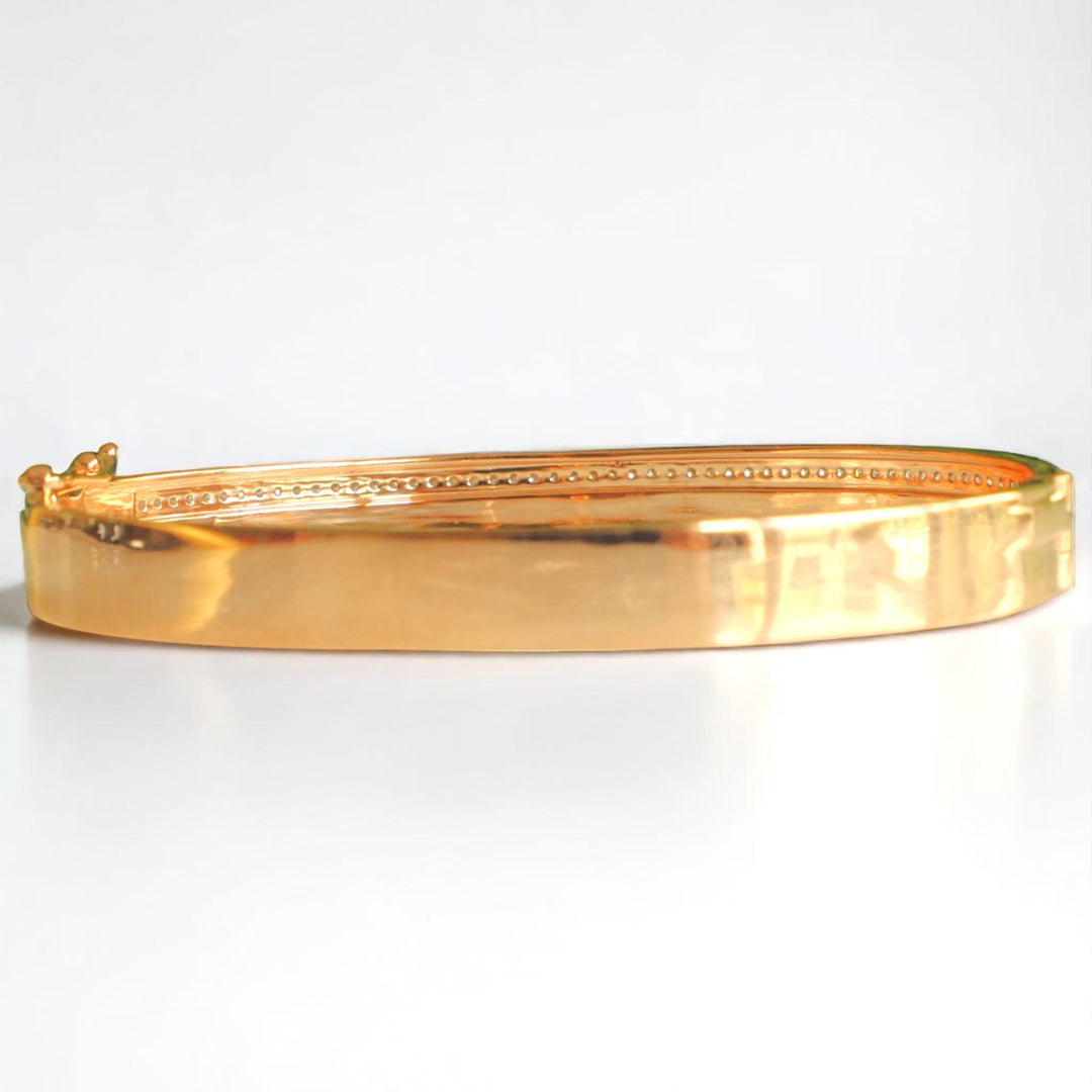 Pavé Natural Diamond Broad Bangle Bracelet: 14k Solid Gold Layering Bridal Cuff Jewellery, Certified Jewelry