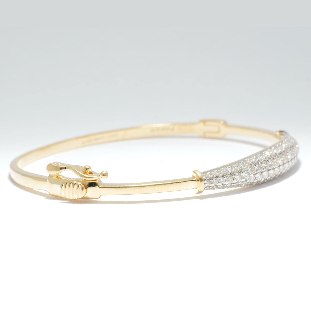 Pavé Natural Diamond Bar Bangle Bracelet: 14k Solid Gold Sleek Minimalistic Jewellery, Certified Jewelry