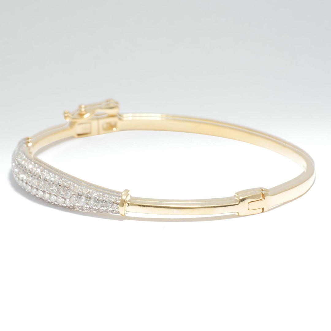 Pavé Natural Diamond Bar Bangle Bracelet: 14k Solid Gold Sleek Minimalistic Jewellery, Certified Jewelry