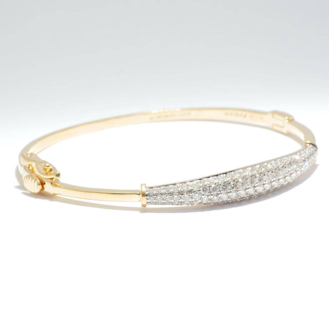 Pavé Natural Diamond Bar Bangle Bracelet: 14k Solid Gold Sleek Minimalistic Jewellery, Certified Jewelry