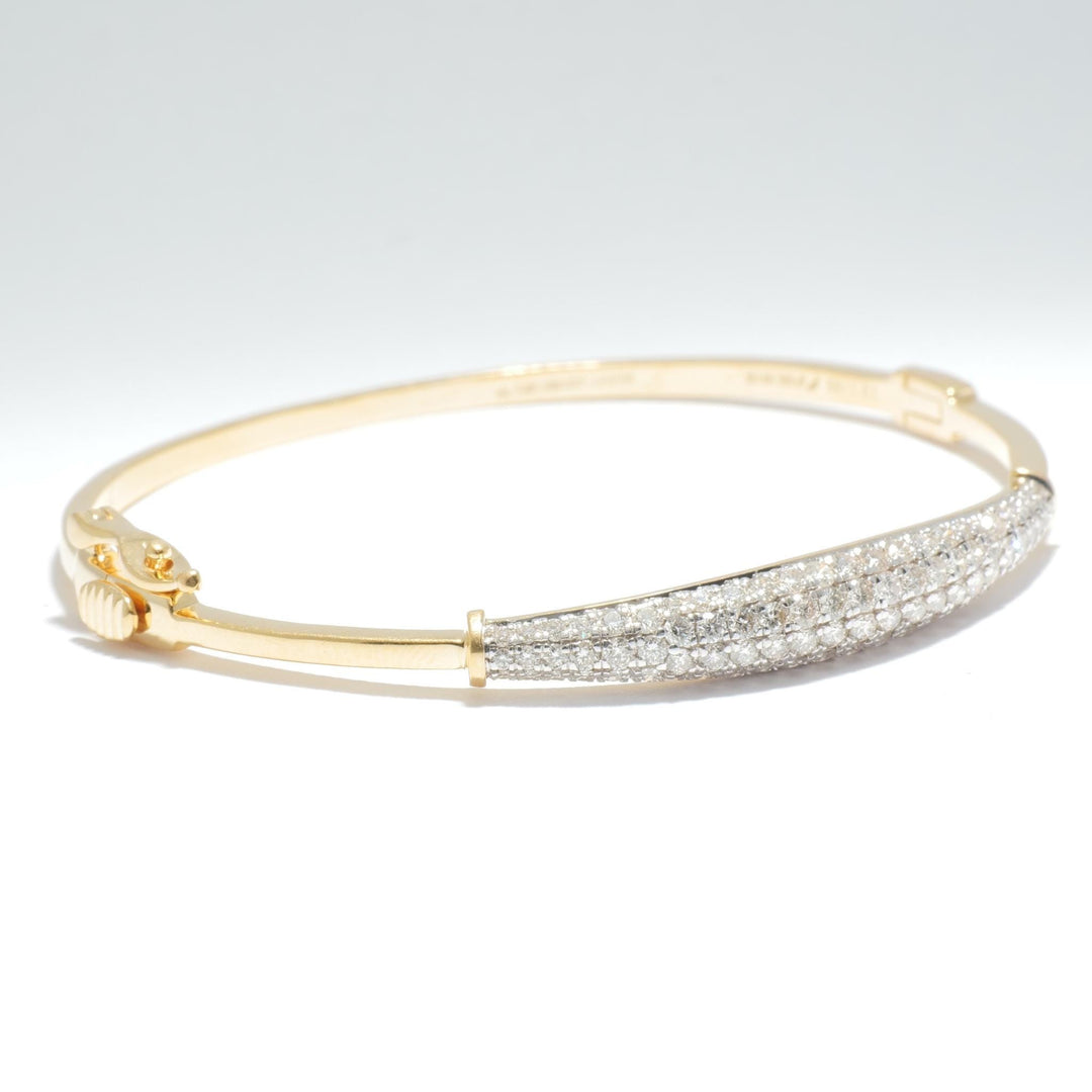Pavé Diamond Bar Bangle Bracelet, 14k Solid Gold, Natural Diamonds, Sleek Minimalistic Jewelry, Statement Stackable Bangle