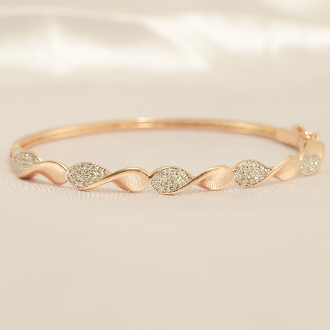 Wavy Diamond Cuff Bracelet, 14k Solid Gold, Natural Diamonds, Stackable Minimalist Jewelry, Everyday Statement Bracelet, Cluster Set Bangle