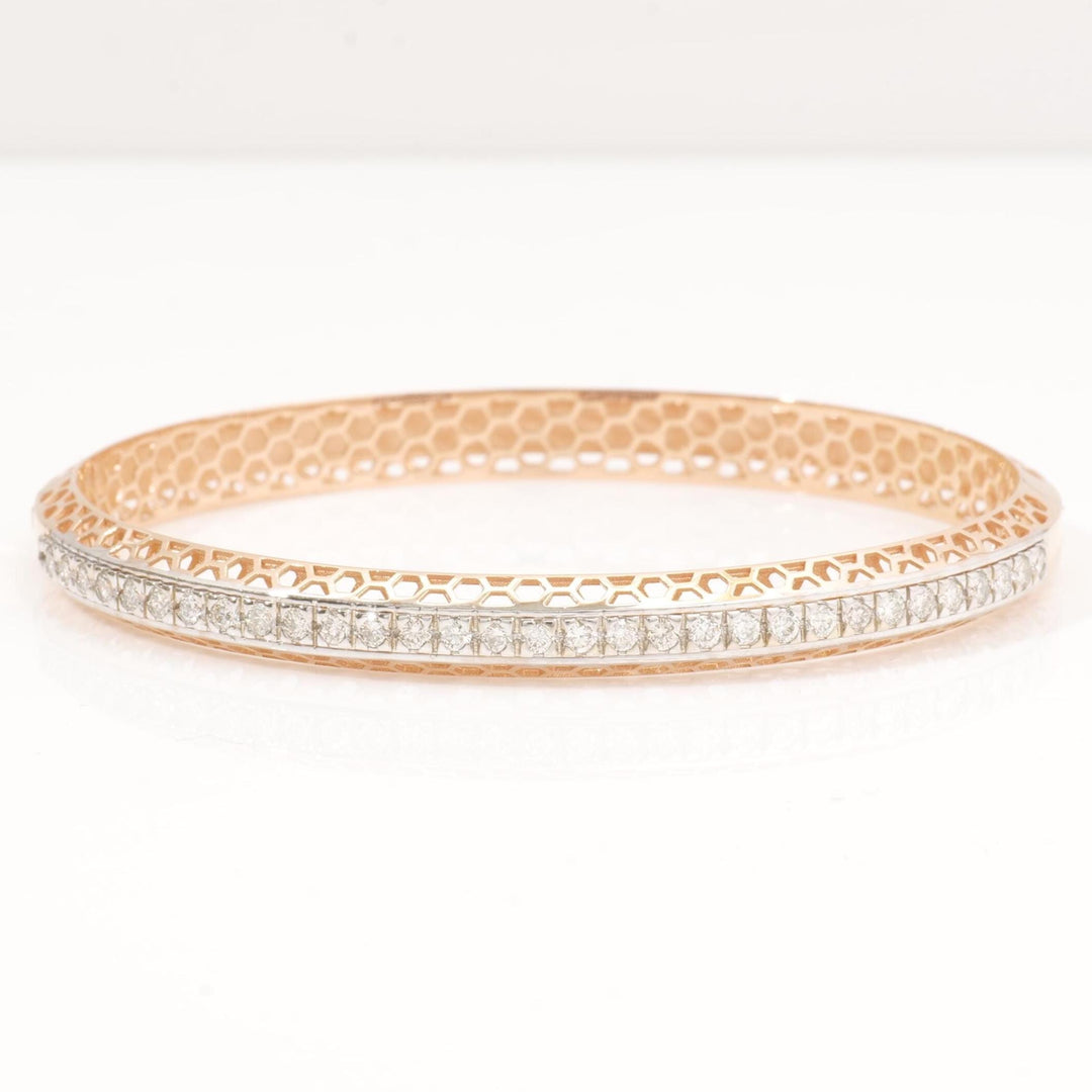 Filigree Natural Diamond Channel Bangle Bracelet: 14k Solid Gold Wedding Statement Jewelry, HRD Certified, Ready To Ship