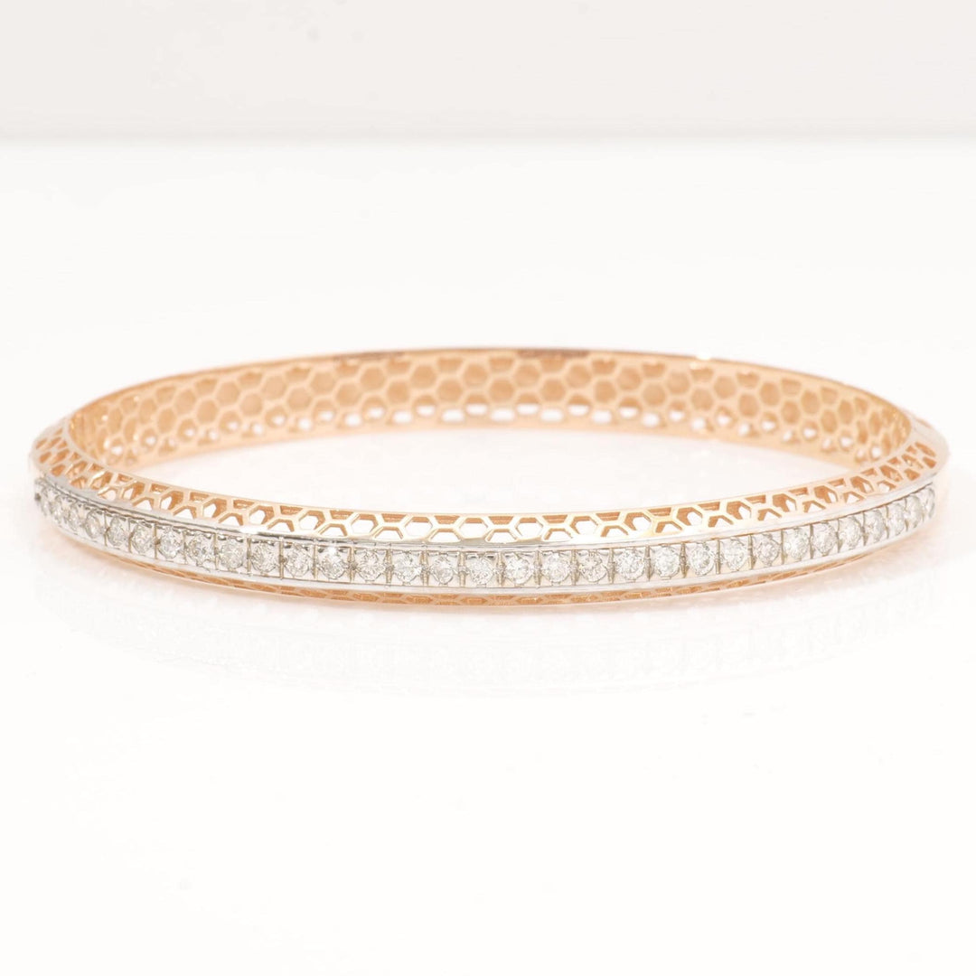 Filigree Natural Diamond Channel Bangle Bracelet: 14k Solid Gold Wedding Statement Jewelry, Certified Jewelry