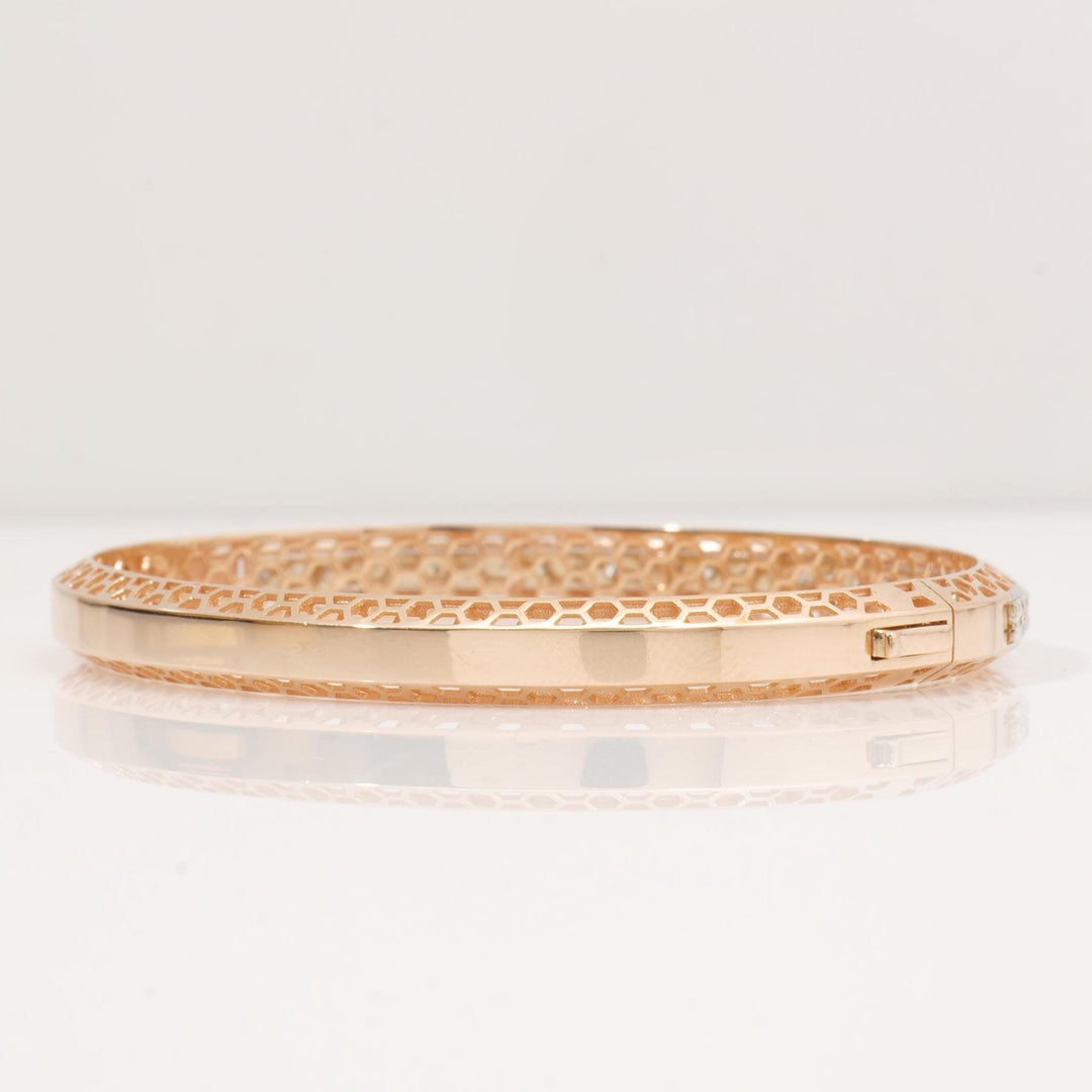 Filigree Natural Diamond Channel Bangle Bracelet: 14k Solid Gold Wedding Statement Jewelry, HRD Certified, Ready To Ship