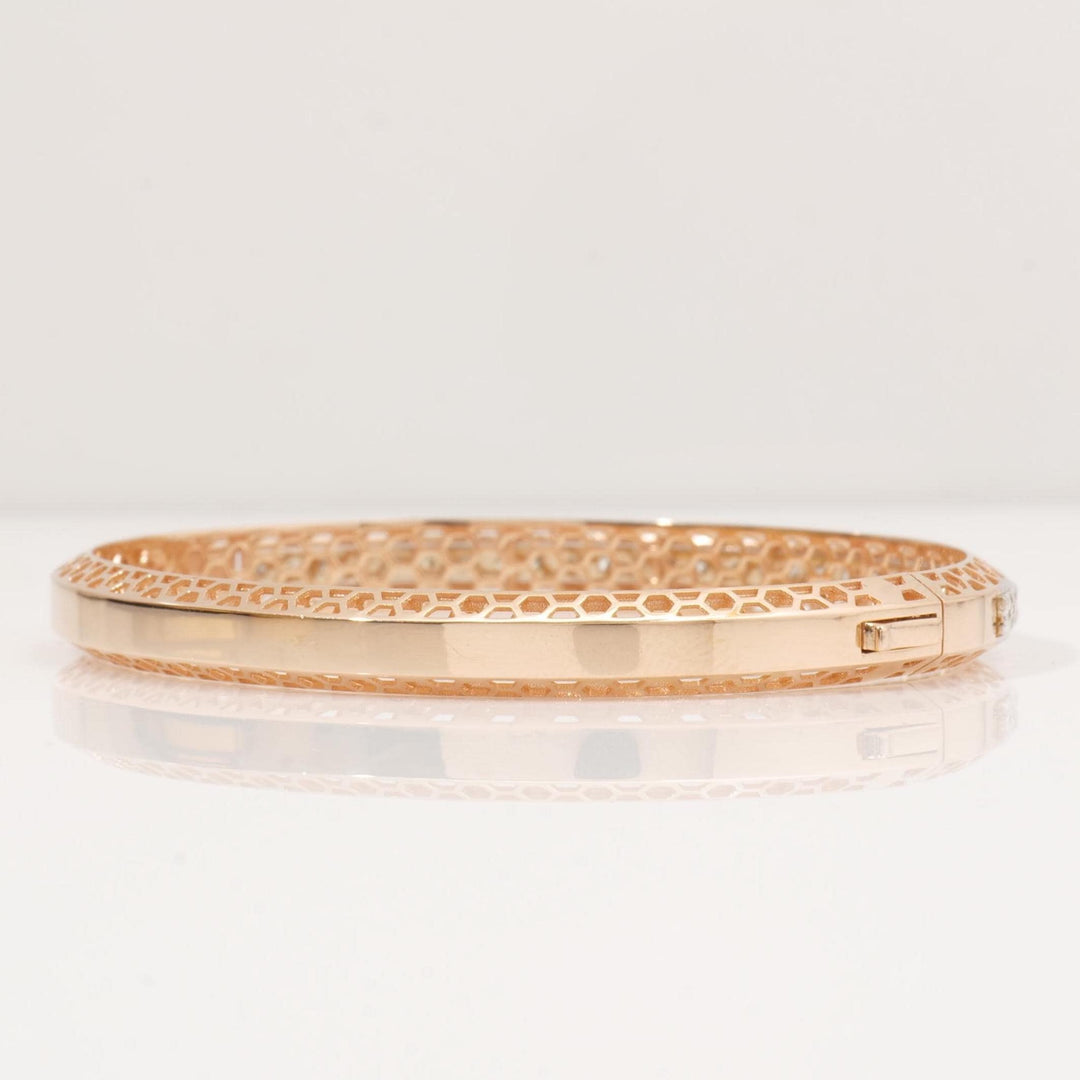 Filigree Natural Diamond Channel Bangle Bracelet: 14k Solid Gold Wedding Statement Jewelry, Certified Jewelry