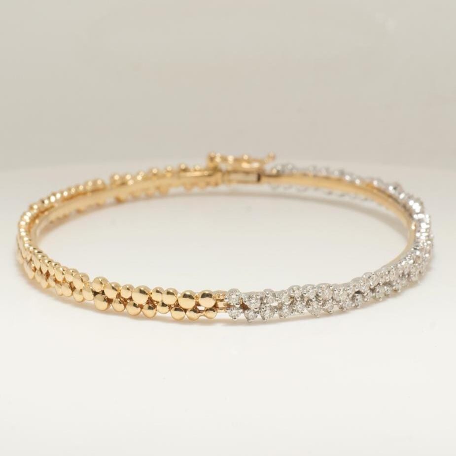 Cluster Diamond Bracelet, 14k Solid Gold, Natural Diamonds, Dual Tone Bracelet, Layered Statement Jewelry, Ready To Ship, IGI Certified