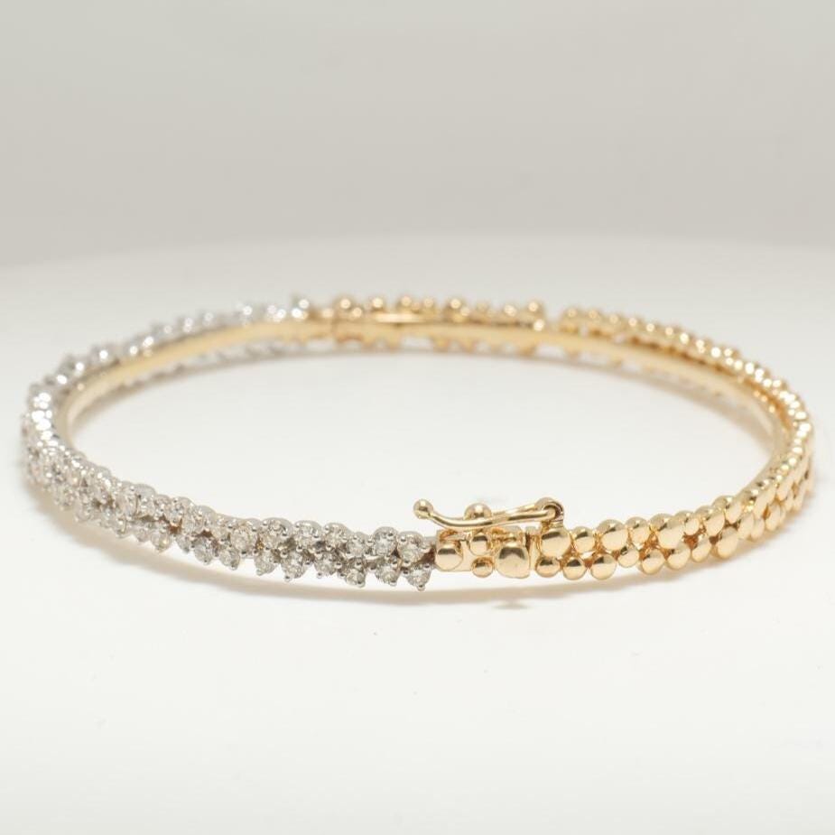 Cluster Diamond Bracelet, 14k Solid Gold, Natural Diamonds, Dual Tone Bracelet, Layered Statement Jewelry, Ready To Ship, IGI Certified