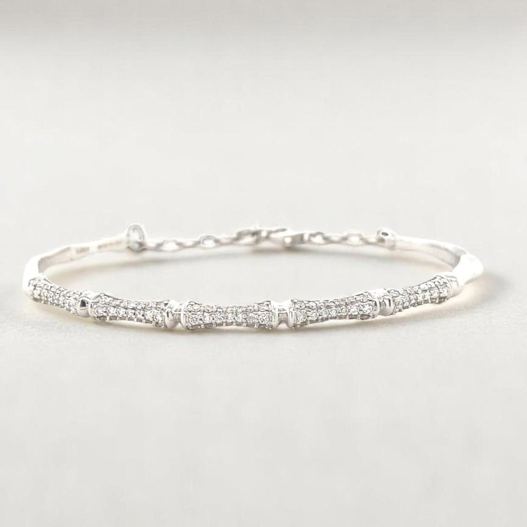Diamond Bracelet In 18k Solid Gold, Bamboo Design Bracelet With Natural Diamonds, Ready To Ship, Women&#39;s Day Gift