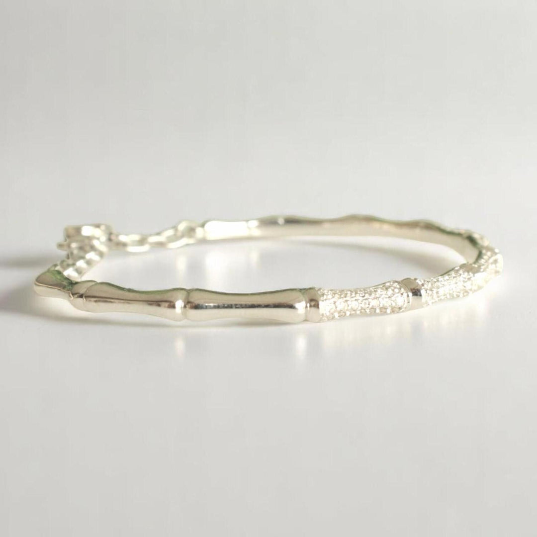 Diamond Bracelet In 18k Solid Gold, Bamboo Design Bracelet With Natural Diamonds, Ready To Ship, Women&#39;s Day Gift