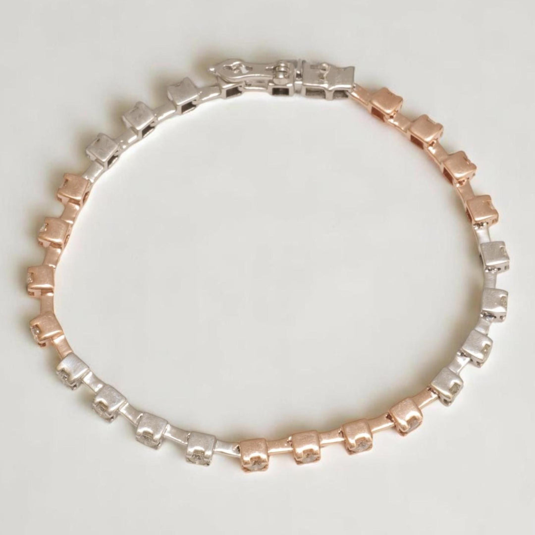 Diamond Tennis Bracelet In 14K Solid Gold, Dual Tone Bracelet With Natural Diamonds, Ready To Ship, Women&#39;s Day Gift