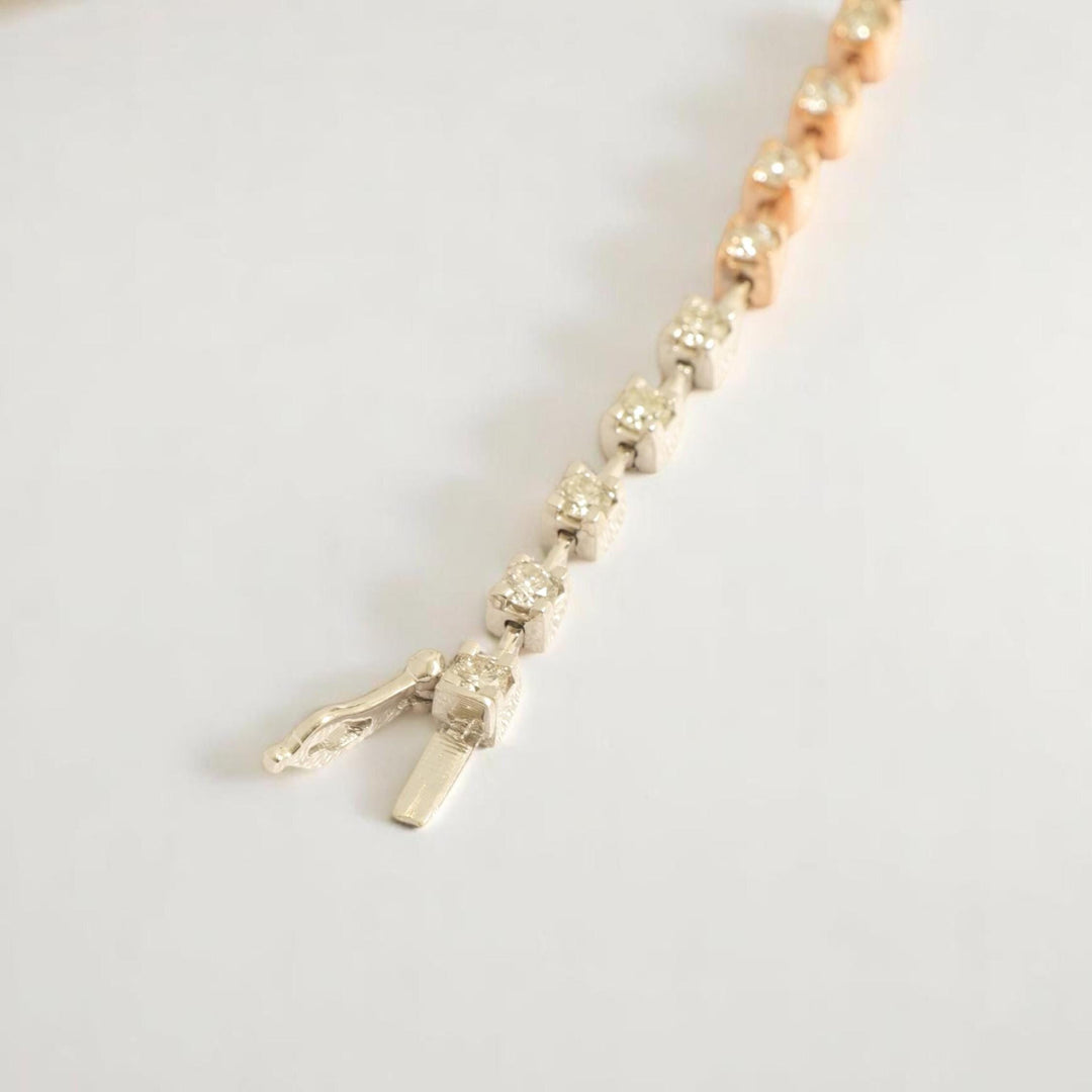 Two Tone Natural Diamond Tennis Bracelet: 14K Solid Gold Stacking Bracelet, IGI Certified, Ready To Ship,