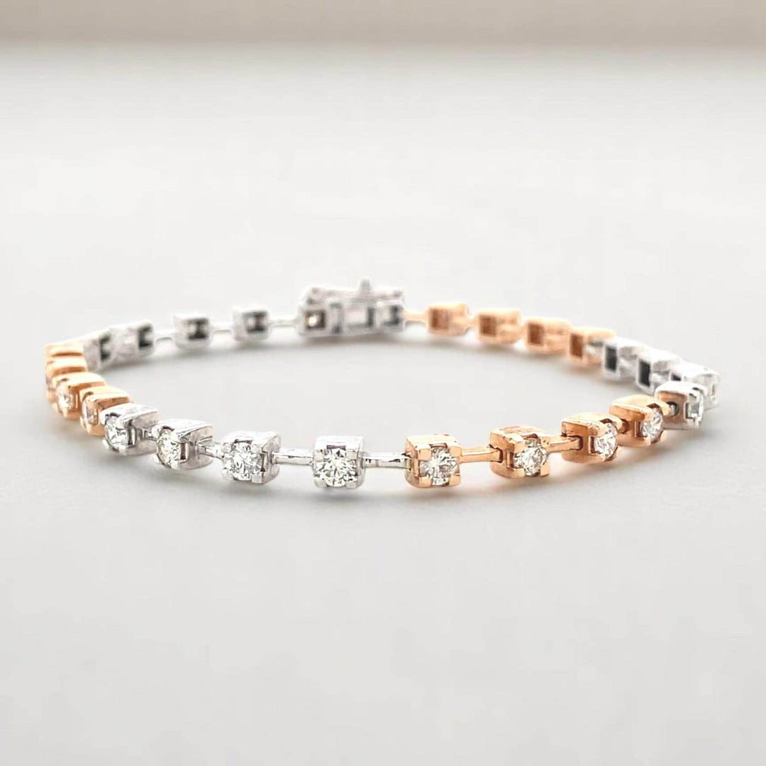 Diamond Tennis Bracelet In 14K Solid Gold, Dual Tone Bracelet With Natural Diamonds, Ready To Ship, Women&#39;s Day Gift