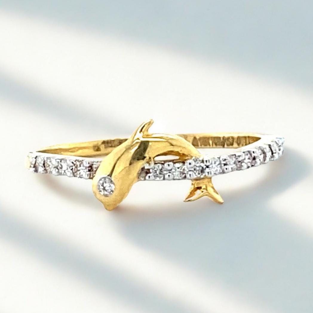 Dolphin Diamond Ring, 14k Solid Gold Fish Ring, Natural Diamonds, Everyday Diamond Jewelry, Stackable Ring, Ready To Ship, Women&#39;s Day Gift