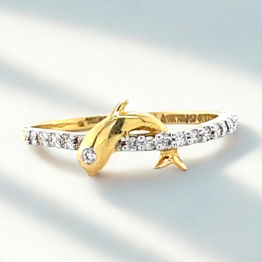 Dolphin Diamond Ring, 14k Solid Gold Fish Ring, Natural Diamonds, Everyday Diamond Jewelry, Stackable Ring, Ready To Ship, Women&#39;s Day Gift