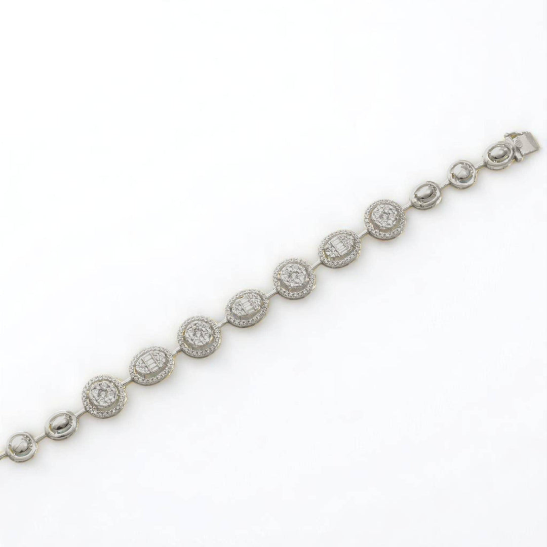 Round & Oval Link Natural Diamond Tennis Bracelet: 14K Solid Gold Halo Cluster Illusion Jewellery, Certified Jewelry