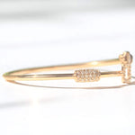 Load image into Gallery viewer, Geometric Natural Diamond Open Cuff Bracelet: 14k Solid Gold Mother Of Pearl Dual Styling Jewellery, Certified Jewelry
