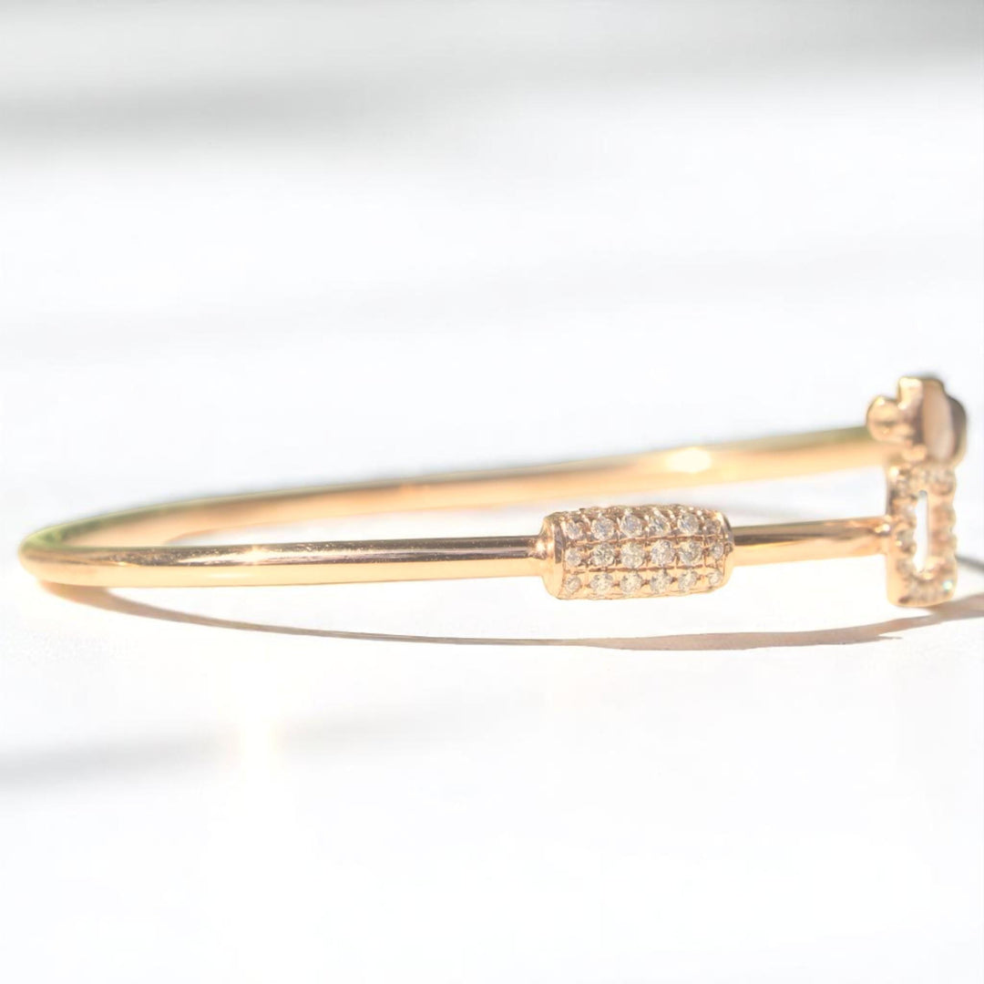 Geometric Diamond Cuff Bracelet, 14k Solid Gold, Natural Diamonds, Mother Of Pearl Open Stackable Bracelet, Dual Styling Statement Jewelry