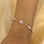 Load image into Gallery viewer, Geometric Diamond Cuff Bracelet, 14k Solid Gold, Natural Diamonds, Mother Of Pearl Open Stackable Bracelet, Dual Styling Statement Jewelry
