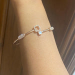 Load image into Gallery viewer, Geometric Natural Diamond Open Cuff Bracelet: 14k Solid Gold Mother Of Pearl Dual Styling Jewellery, Certified Jewelry

